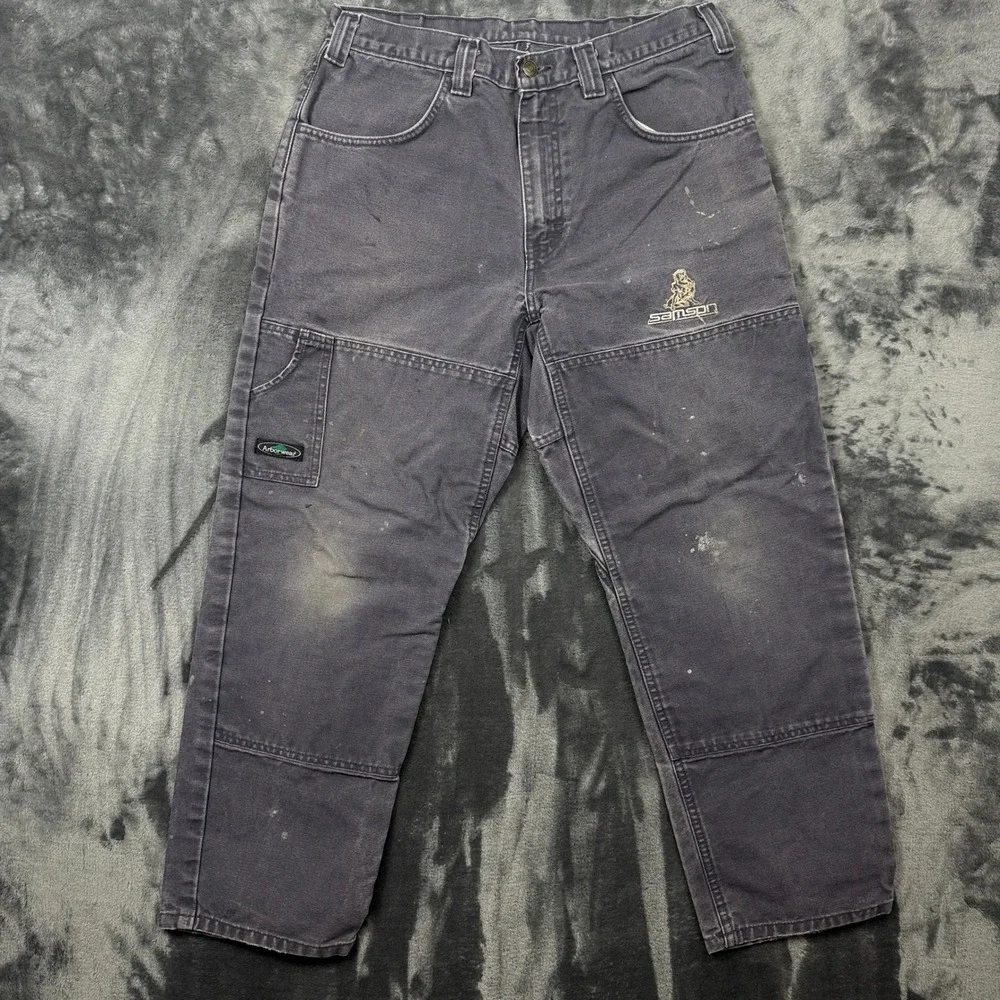 Arborwear Double Knee Work Pants Mens 32x28 Grey Fair Distressed Canvas Utility